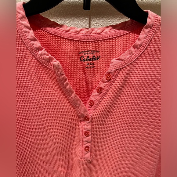 EUC Womens Pink Cabela’s Waffle Knit V Neck Long Sleeve Shirt! - Picture 5 of 7